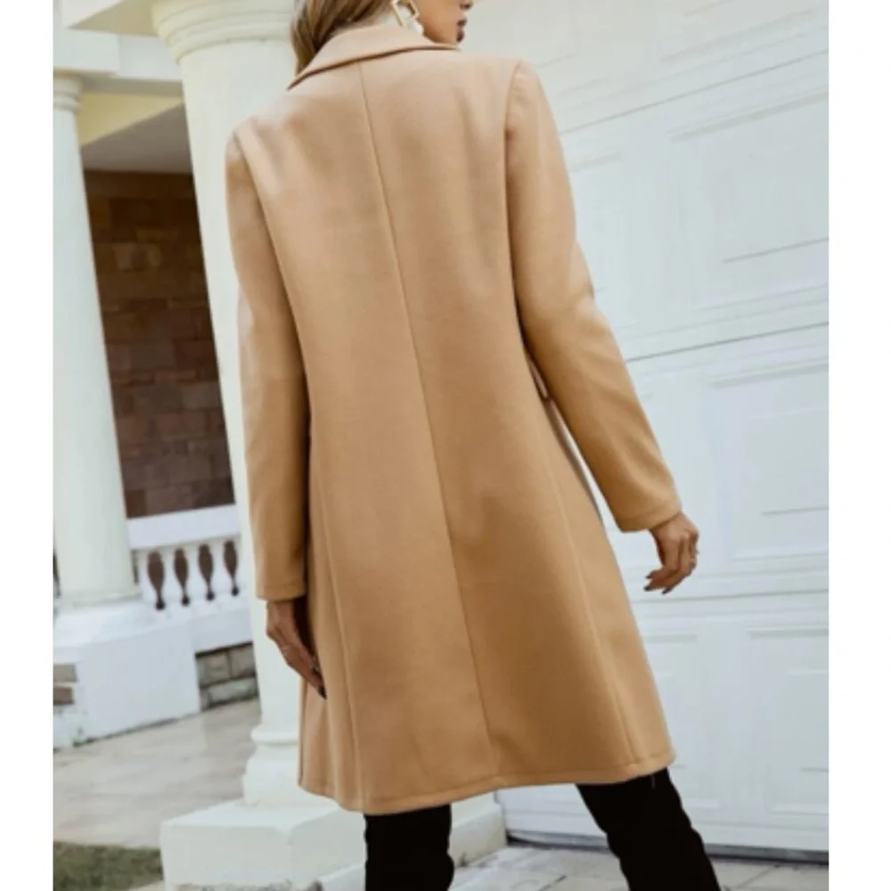 Boho tan camel double breasted coat - Picture 3 of 6